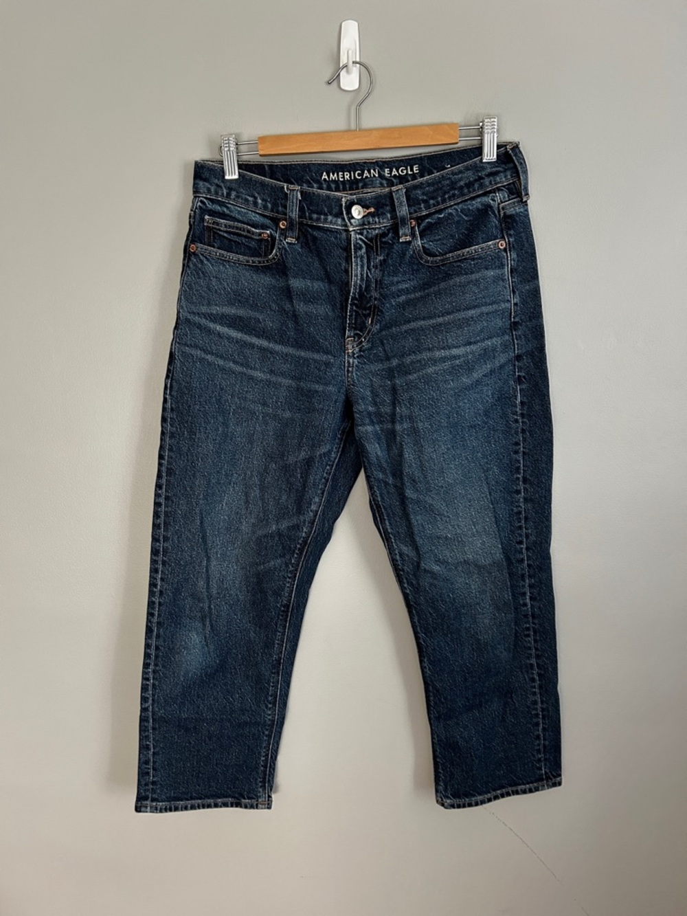 AMERICAN EAGLE Super High Rise Ankle Straight Jeans 6 Short Dark Wash Crop‎
